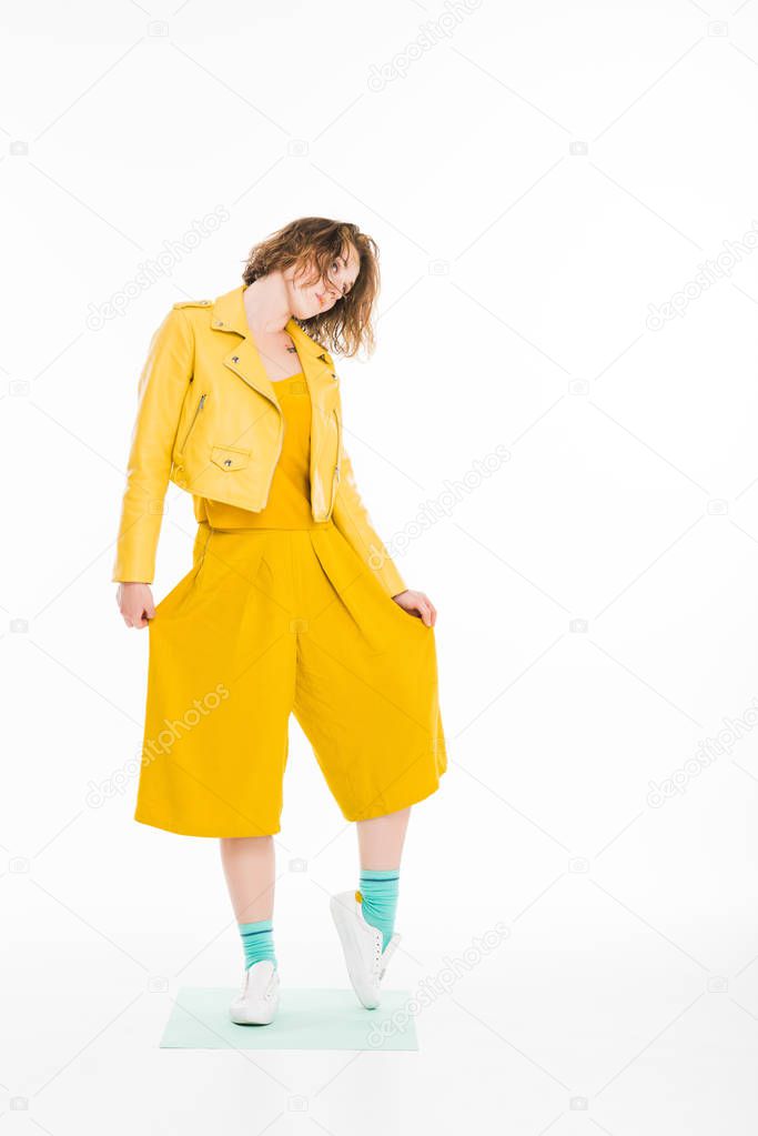 girl in trendy yellow clothes