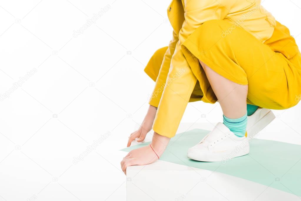 fashionable girl in yellow clothes