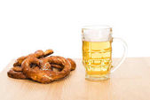 pretzels and glass of beer