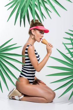 fashionable woman eating ice cream clipart