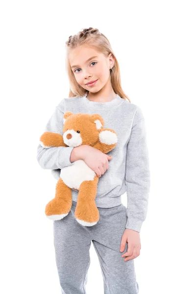 Smiling child with teddy bear — Stock Photo, Image