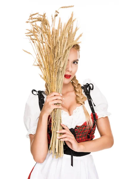 Girl with wheat ears — Stock Photo, Image