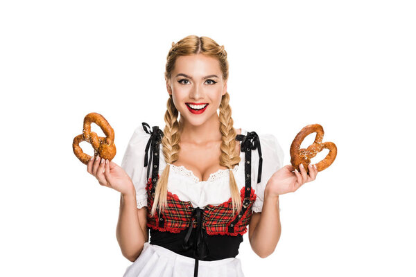 german girl with pretzels