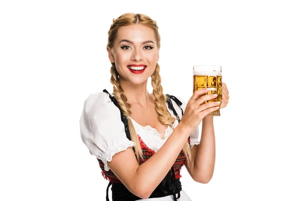 Cameriera con bicchiere di birra — Foto Stock