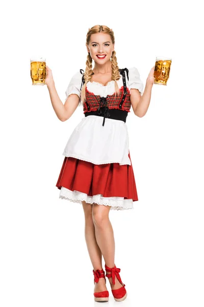 Waitress with beer glasses — Stock Photo, Image