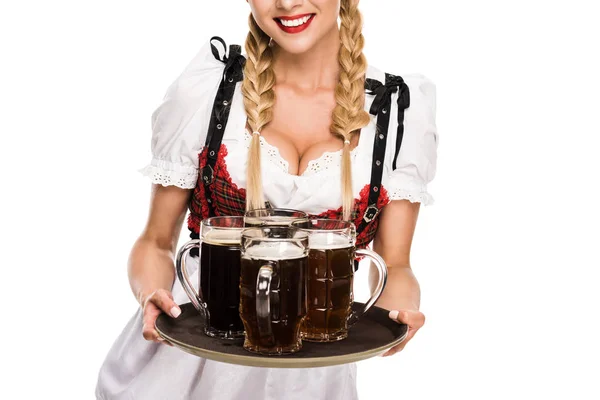 Servitrisen med öl på Oktoberfest — Stockfoto