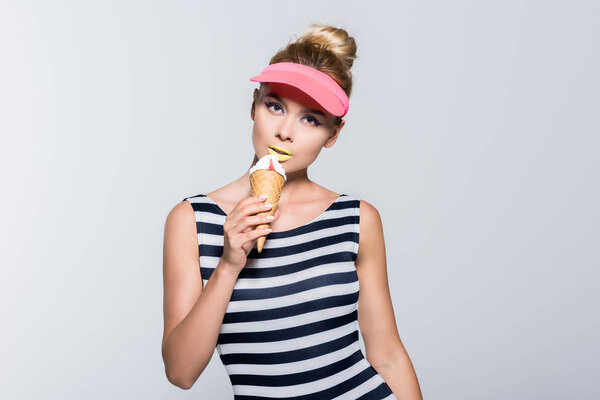 stylish woman with ice cream