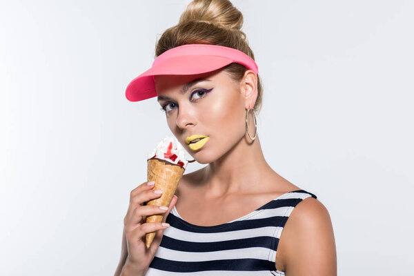 stylish woman with ice cream