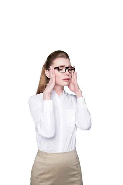 Beautiful businesswoman with headache — Stock Photo, Image