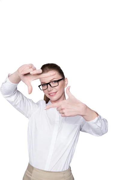 Businesswoman showing frame with hands — Free Stock Photo