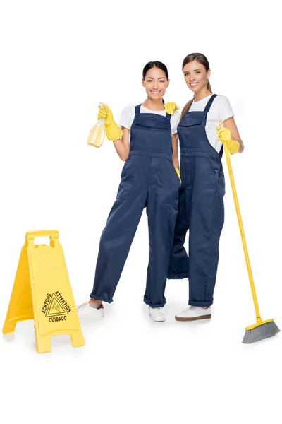 Multiethnic cleaners in uniforms — Stock Photo, Image