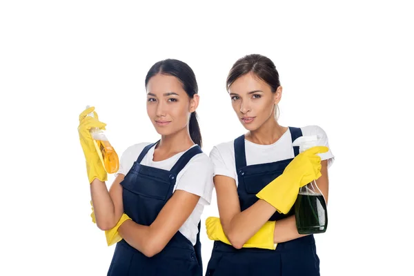 Multicultural cleaners with detergents — Stock Photo, Image