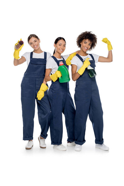 smiling multicultural cleaners