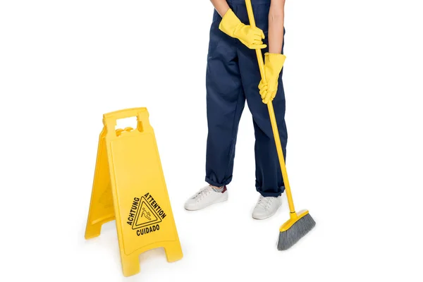 Cleaner tidying floor — Stock Photo, Image