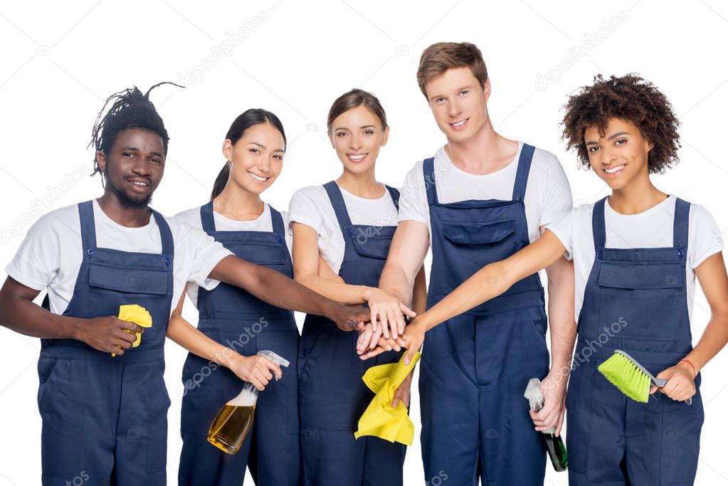 group of multiethnic cleaners