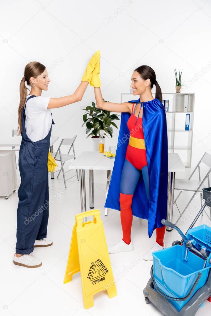 cleaners giving high five