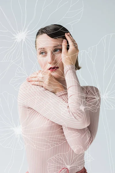 Mujer reflexiva en ropa retro — Foto de Stock