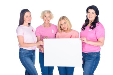 boş afiş tutan kadın