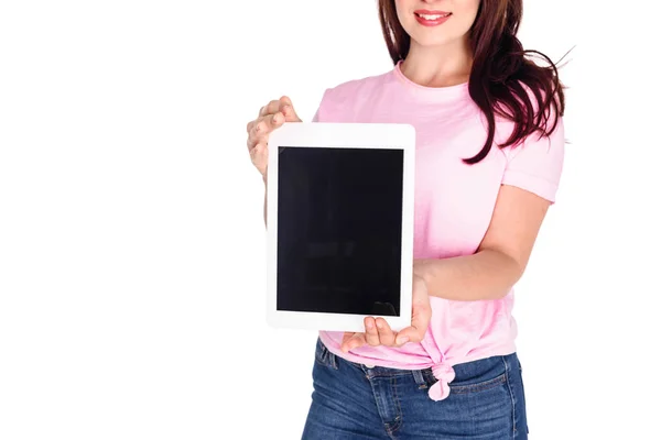 Femme tenant tablette numérique — Photo