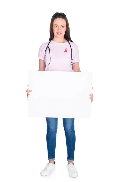 Vrouw met lege banner — Stockfoto