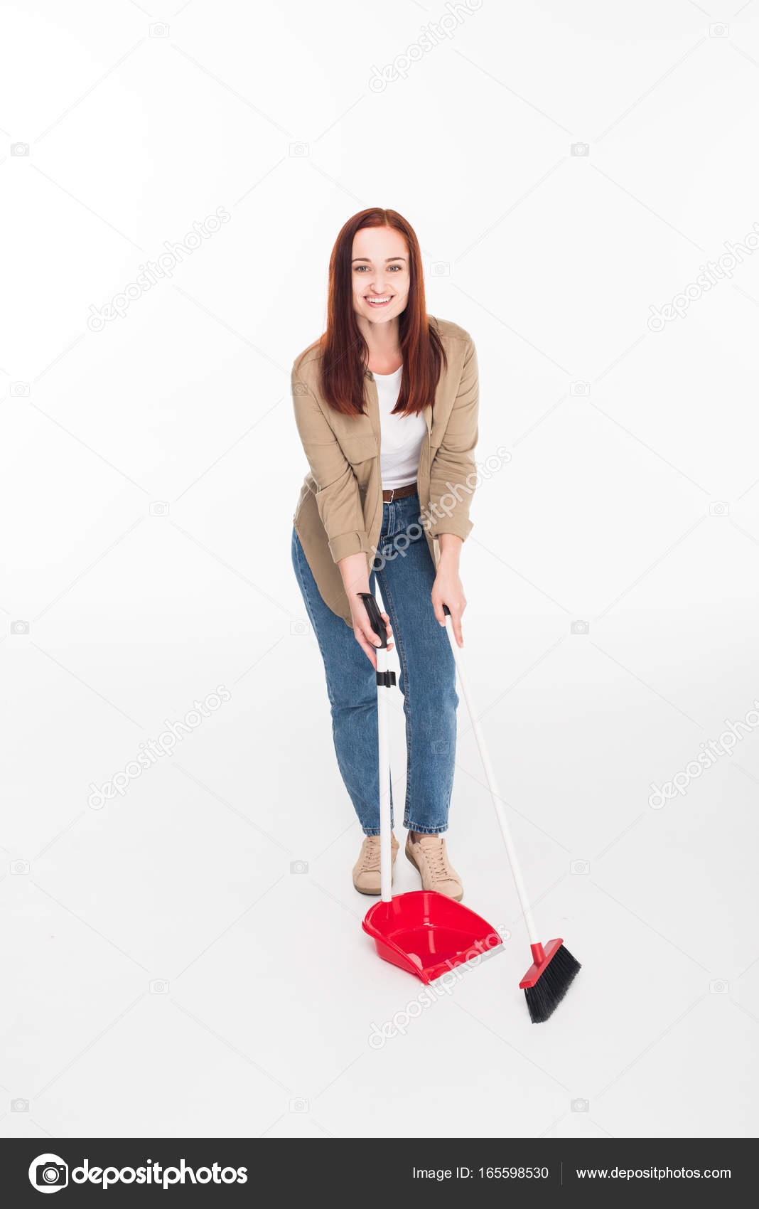 Woman sweeping with broom — Stock Photo © IgorVetushko 165598530