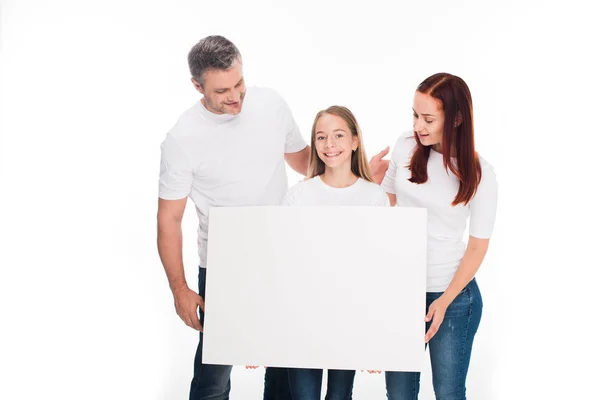 Familie met lege planken — Stockfoto