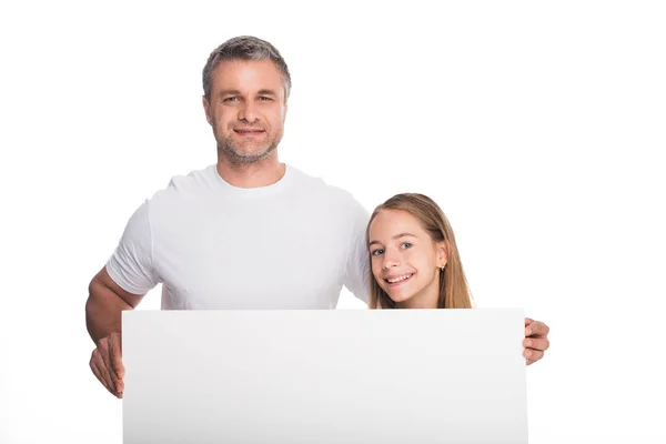 Daughter and father with banner — Stock Photo, Image