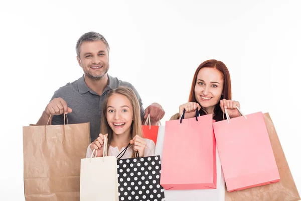 Família com sacos de compras — Fotografia de Stock