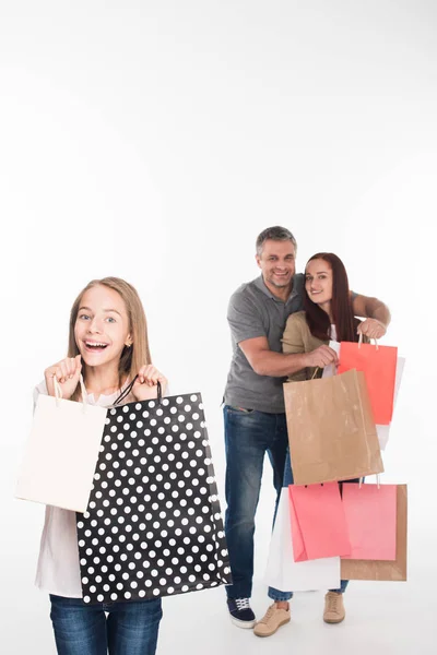 Shopaholics com sacos de compras — Fotografia de Stock