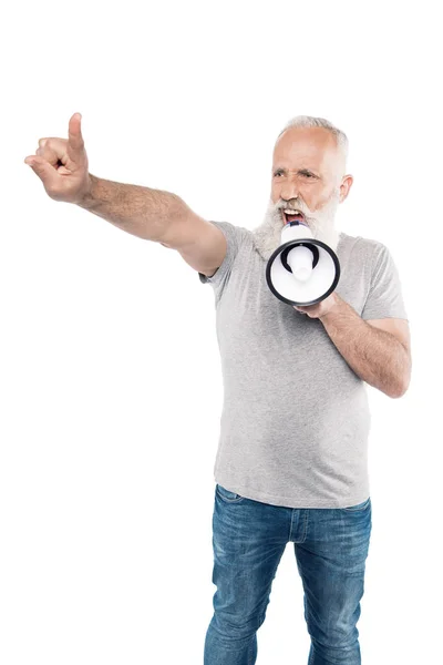 Gritando hombre mayor con altavoz — Foto de stock gratis