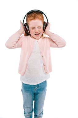 child listening music with headphones clipart