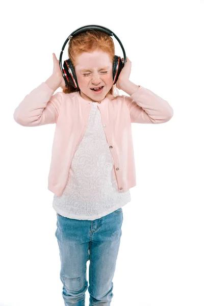Child listening music with headphones — Stock Photo, Image
