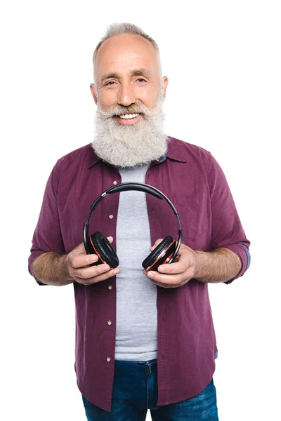 Senior man with headphones — Stock Photo, Image