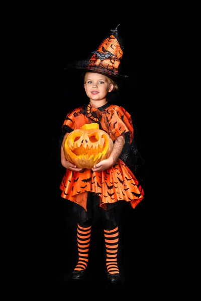 Criança em traje de Halloween de bruxa — Fotografia de Stock