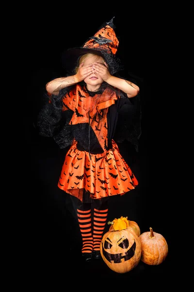 Witch with jack o lanterns — Free Stock Photo