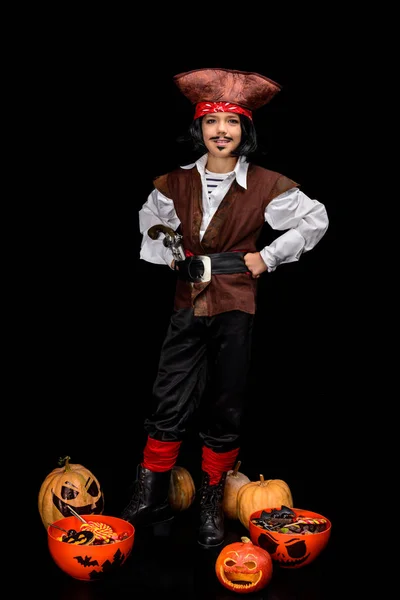 Little pirate with jack o lanterns — Stock Photo, Image