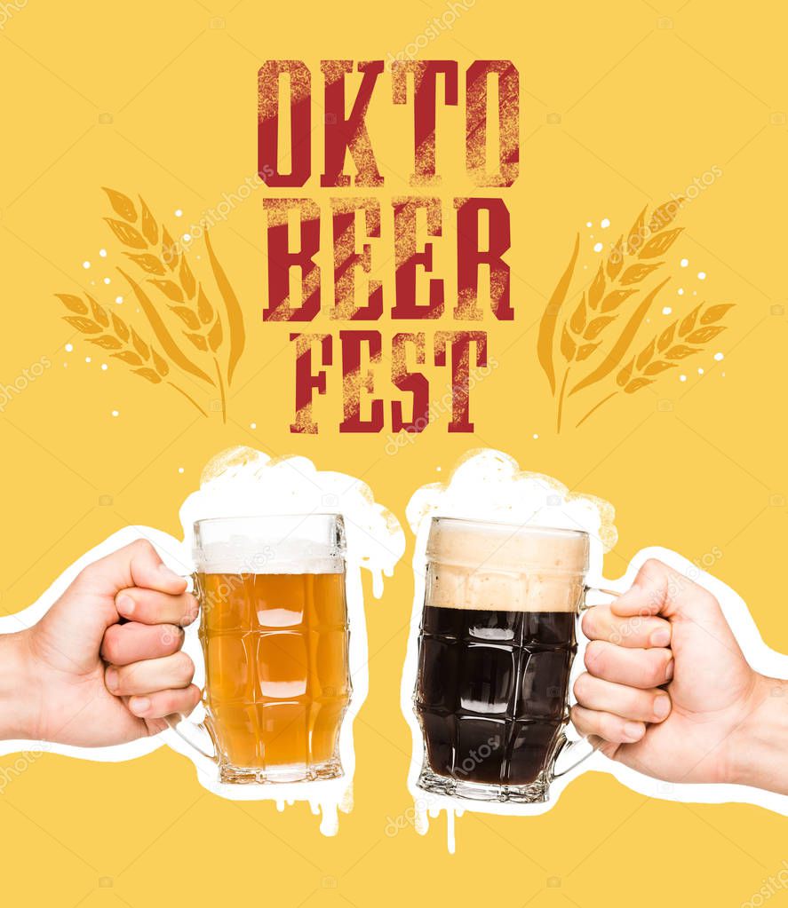 Cropped view of people toasting with glasses of beer