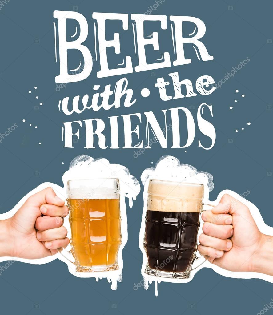 Cropped view of people toasting with glasses of beer