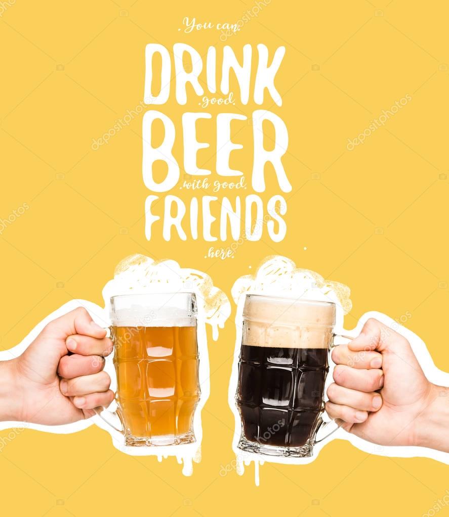 Cropped view of people toasting with glasses of beer