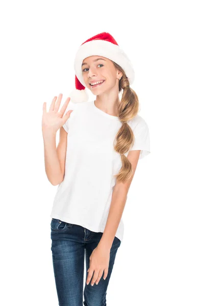 Adolescente em santa chapéu — Fotografia de Stock