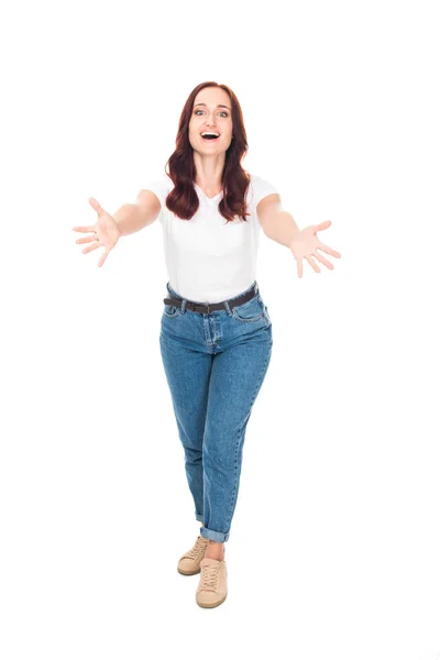 Excited girl in jeans — Free Stock Photo