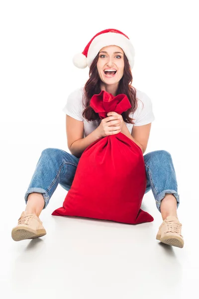 Girl with Christmas bag — Free Stock Photo
