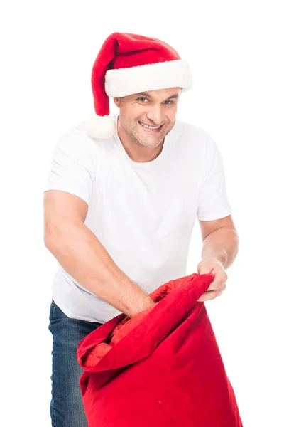 Man met kerst tas — Stockfoto