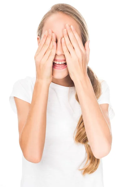 Teen girl closing eyes — Stock Photo, Image