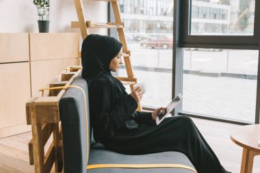 muslim woman drinking coffee clipart