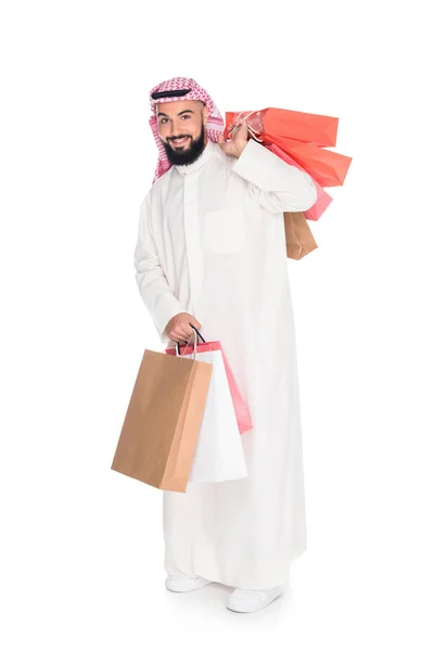 Homem muçulmano com sacos de compras — Fotografia de Stock