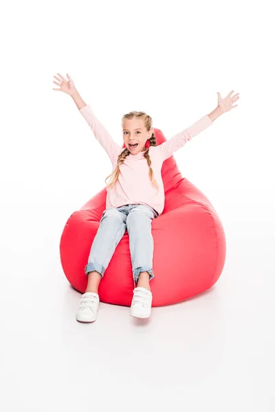 Excited child with raised arms — Stock Photo, Image