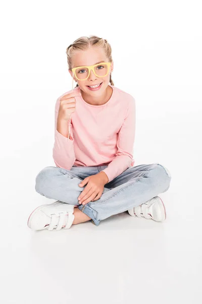 Child with cardboard glasses — Stock Photo, Image