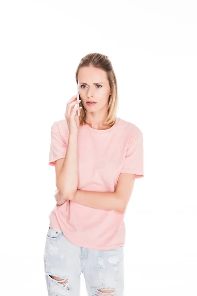 Woman talking on phone — Stock Photo, Image