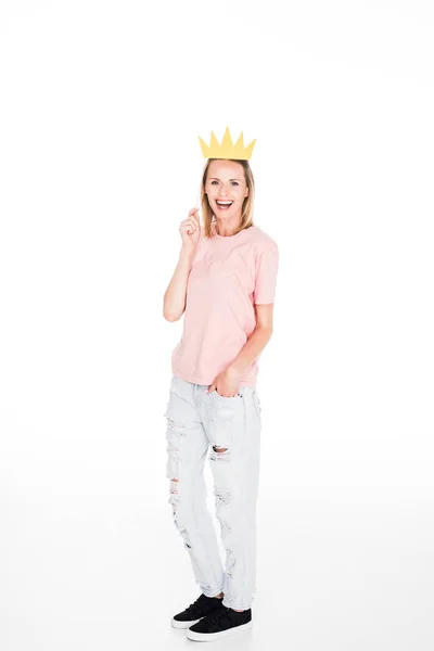 Woman with cardboard crown — Stock Photo, Image